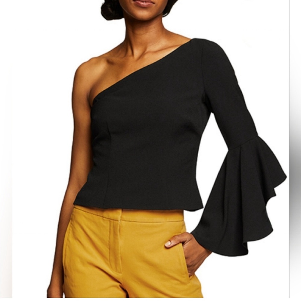 NWT Eliza J One-Shoulder Black Bell Sleeve Top
